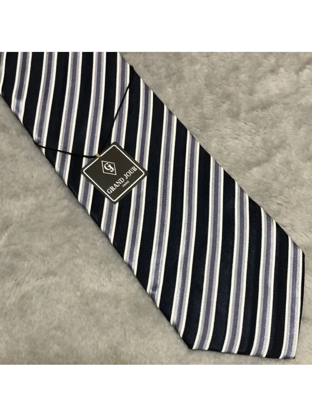 GRAND JOUR Paris Blue and Gray Striped Tie